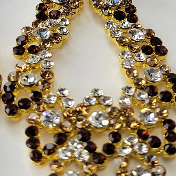 Amber and Crystal Rhinestone Chandelier Earrings - Picture 3 of 6